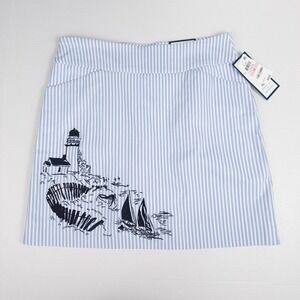 Charter Club Striped Embroidered Skort Size 10 Blue Coastal Lighthouse Sailboat